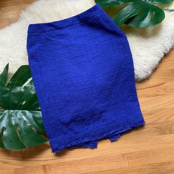 J. Crew Tweed Fringe Pencil Skirt Azure Blue 2 - Picture 2 of 7